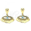 Oro Laminado Long Earring, Gold Filled Style Evil Eye Design, Polished, Golden Finish, 02.331.0030