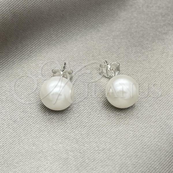 Sterling Silver Stud Earring, with Ivory Pearl, Polished, Silver Finish, 02.408.0085.08