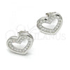 Sterling Silver Stud Earring, Heart Design, with White Cubic Zirconia, Polished, Rhodium Finish, 02.175.0106