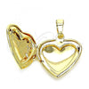 Oro Laminado Locket Pendant, Gold Filled Style Heart and Flower Design, Polished, Golden Finish, 05.117.0005