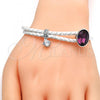 Rhodium Plated Individual Bangle, with Amethyst Swarovski Crystals and White Micro Pave, Polished, Rhodium Finish, 07.239.0004.12 (03 MM Thickness, One size fits all)