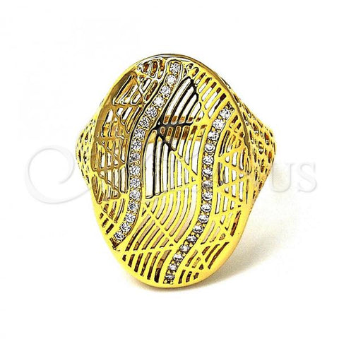 Oro Laminado Multi Stone Ring, Gold Filled Style with White Micro Pave, Polished, Golden Finish, 01.118.0023.07 (Size 7)