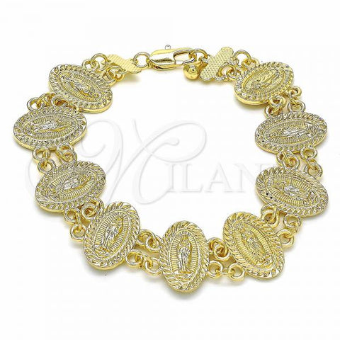 Oro Laminado Fancy Bracelet, Gold Filled Style Guadalupe Design, Polished, Golden Finish, 03.351.0044.1.08