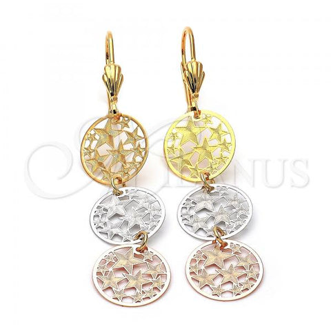 Oro Laminado Long Earring, Gold Filled Style Star Design, Polished, Tricolor, 5.098.005