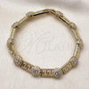 Oro Laminado Fancy Bracelet, Gold Filled Style Greek Key and Cluster Design, with White Cubic Zirconia, Polished, Golden Finish, 03.283.0507.08