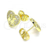 Oro Laminado Stud Earring, Gold Filled Style Heart Design, with White Micro Pave, Polished, Golden Finish, 02.199.0034