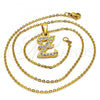 Stainless Steel Pendant Necklace, Initials and Rolo Design, with White Crystal, Polished, Golden Finish, 04.238.0031.1.18