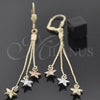 Oro Laminado Long Earring, Gold Filled Style Star Design, Polished, Tricolor, 5.099.008