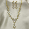 Oro Laminado Necklace and Earring, Gold Filled Style Teardrop Design, with White Cubic Zirconia, Polished, Golden Finish, 06.205.0025