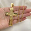 Stainless Steel Pendant Necklace, Crucifix Design, Polished, Golden Finish, 04.116.0050.30