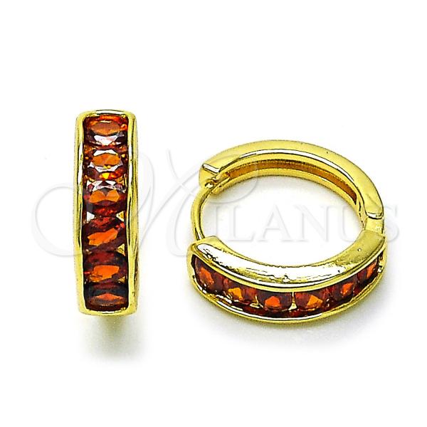 Oro Laminado Huggie Hoop, Gold Filled Style with Garnet Cubic Zirconia, Polished, Golden Finish, 02.210.0864.1.18