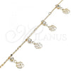 Oro Laminado Charm Anklet , Gold Filled Style Flower and Rattle Charm Design, with White Crystal, Polished, Golden Finish, 03.213.0108.10