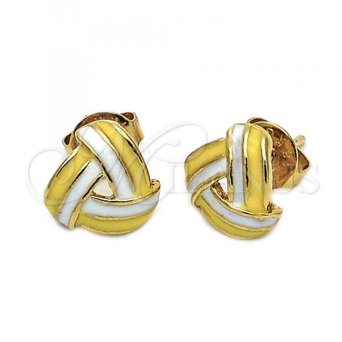 Oro Laminado Stud Earring, Gold Filled Style Love Knot Design, Yellow Enamel Finish, Golden Finish, 5.126.057.3 *PROMO*