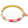 Oro Laminado Individual Bangle, Gold Filled Style Butterfly Design, with White Crystal, Pink Enamel Finish, Golden Finish, 07.254.0001.3.03 (06 MM Thickness, Size 3 - 2.00 Diameter)