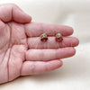 Oro Laminado Stud Earring, Gold Filled Style Cherry Design, with Garnet Cubic Zirconia and Green Micro Pave, Polished, Golden Finish, 02.283.0284