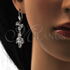 Rhodium Plated Long Earring, Leaf and Heart Design, with White Cubic Zirconia, Polished, Rhodium Finish, 02.205.0055.5