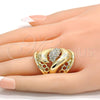 Oro Laminado Multi Stone Ring, Gold Filled Style Flower Design, with White Crystal, Polished, Golden Finish, 01.160.0003.09 (Size 9)