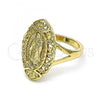 Oro Laminado Elegant Ring, Gold Filled Style Guadalupe and Flower Design, Polished, Golden Finish, 01.380.0012.1.07