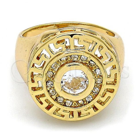 Oro Laminado Multi Stone Ring, Gold Filled Style Greek Key Design, with White Crystal and White Cubic Zirconia, Polished, Golden Finish, 01.160.0002.10 (Size 10)