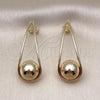 Oro Laminado Stud Earring, Gold Filled Style Teardrop and Ball Design, Polished, Golden Finish, 02.428.0027