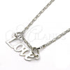 Rhodium Plated Pendant Necklace, Love Design, Polished, Rhodium Finish, 04.106.0028.1.20