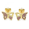 Oro Laminado Stud Earring, Gold Filled Style Butterfly Design, with Ruby Micro Pave, Polished, Golden Finish, 02.156.0456.1