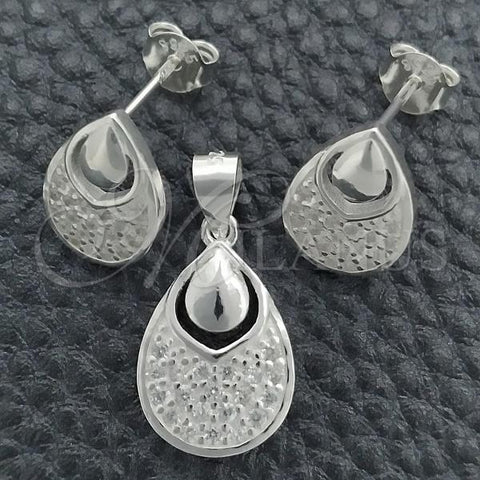 Sterling Silver Earring and Pendant Adult Set, Teardrop Design, Polished, Silver Finish, 10.398.0025