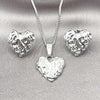 Rhodium Plated Earring and Pendant Adult Set, Heart Design, Polished, Rhodium Finish, 10.163.0025