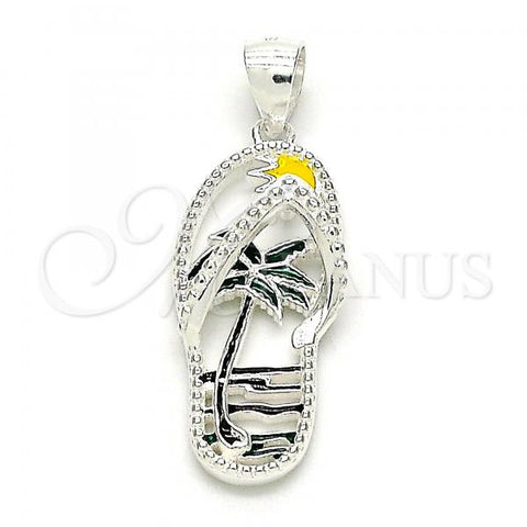 Sterling Silver Fancy Pendant, Shoes and Palm Tree Design, Multicolor Enamel Finish,, 05.398.0024