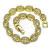 Oro Laminado Fancy Bracelet, Gold Filled Style Evil Eye Design, with White Micro Pave, Polished, Golden Finish, 03.210.0155.07