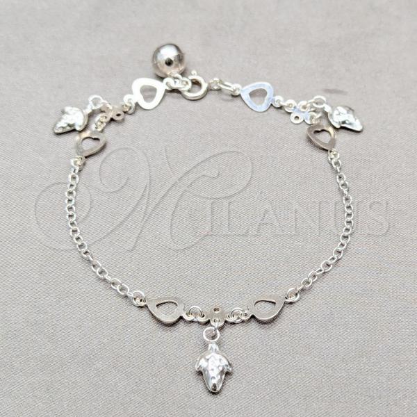 Sterling Silver Fancy Bracelet, Heart and Grape Design, Polished, Silver Finish, 03.409.0136.07