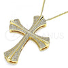 Oro Laminado Pendant Necklace, Gold Filled Style Cross Design, with White Micro Pave, Polished, Golden Finish, 04.156.0229.20