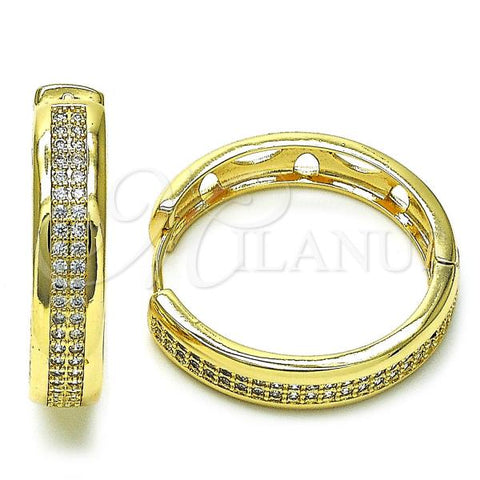 Oro Laminado Huggie Hoop, Gold Filled Style with White Cubic Zirconia, Polished, Golden Finish, 02.204.0008.35