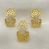 Oro Laminado Earring and Pendant Adult Set, Gold Filled Style with White Crystal, Polished, Golden Finish, 10.59.0014