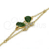 Oro Laminado Fancy Bracelet, Gold Filled Style Butterfly and Rolo Design, with Green Cubic Zirconia and White Crystal, Polished, Golden Finish, 03.91.0066.07