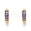 Oro Laminado Huggie Hoop, Gold Filled Style with Amethyst Cubic Zirconia, Polished, Golden Finish, 02.213.0207.12