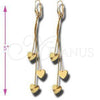 Oro Laminado Long Earring, Gold Filled Style Heart and Long Box Design, Diamond Cutting Finish, Golden Finish, 02.63.0627