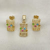 Oro Laminado Earring and Pendant Adult Set, Gold Filled Style Greek Key Design, with  Crystal, Golden Finish, 5.052.011