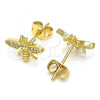 Oro Laminado Stud Earring, Gold Filled Style Bee Design, with White Cubic Zirconia, Polished, Golden Finish, 02.342.0060