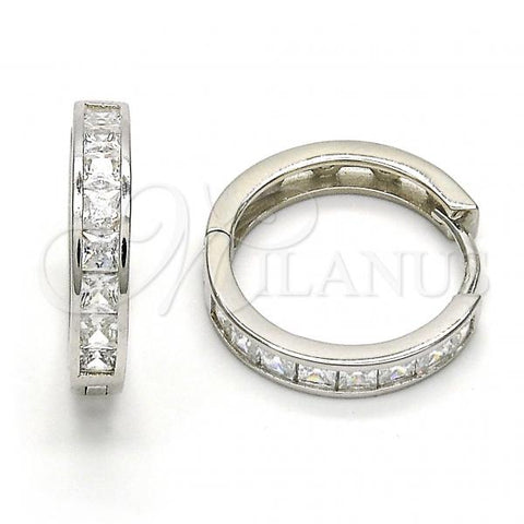 Sterling Silver Huggie Hoop, with White Cubic Zirconia, Polished, Rhodium Finish, 02.286.0003.20