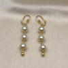 Oro Laminado Long Earring, Gold Filled Style with Ivory Pearl, Polished, Golden Finish, 02.414.0011