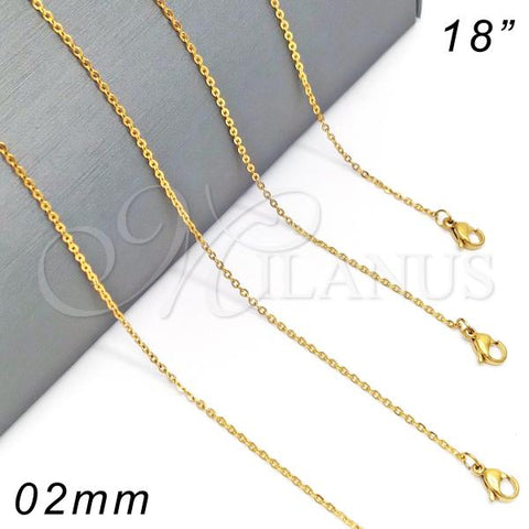 Stainless Steel Basic Necklace, Rolo Design, Polished, Golden Finish, 04.238.0015.18