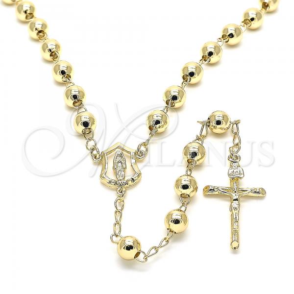 Oro Laminado Medium Rosary, Gold Filled Style Guadalupe and Crucifix Design, Polished, Golden Finish, 09.213.0012.26