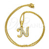 Stainless Steel Pendant Necklace, Initials and Rolo Design, with White Crystal, Polished, Golden Finish, 04.238.0012.18