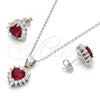 Sterling Silver Earring and Pendant Adult Set, Heart Design, with Garnet and White Cubic Zirconia, Polished, Rhodium Finish, 10.175.0058.2