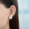 Oro Laminado Stud Earring, Gold Filled Style Ball Design, with Ivory Pearl, Polished, Golden Finish, 02.63.2130