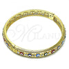 Oro Laminado Individual Bangle, Gold Filled Style Evil Eye Design, with White Crystal, Multicolor Enamel Finish, Golden Finish, 07.380.0001.2.05