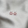 Sterling Silver Stud Earring, Flower Design, with Garnet Crystal, Polished, Silver Finish, 02.406.0016.03