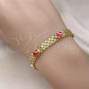 Oro Laminado Fancy Bracelet, Gold Filled Style Elephant Design, Red Enamel Finish, Golden Finish, 03.213.0156.08