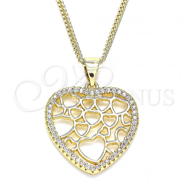 Oro Laminado Pendant Necklace, Gold Filled Style Heart Design, with White Micro Pave, Polished, Golden Finish, 04.156.0372.20